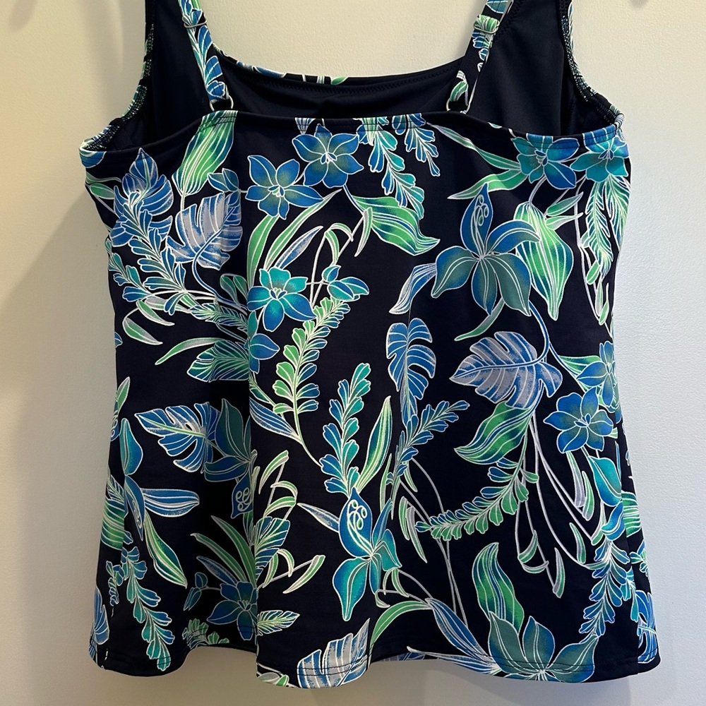 Lands End Tropical Print Navy Tankini Top Underwire Cups Size 10 - Picture 3 of 8